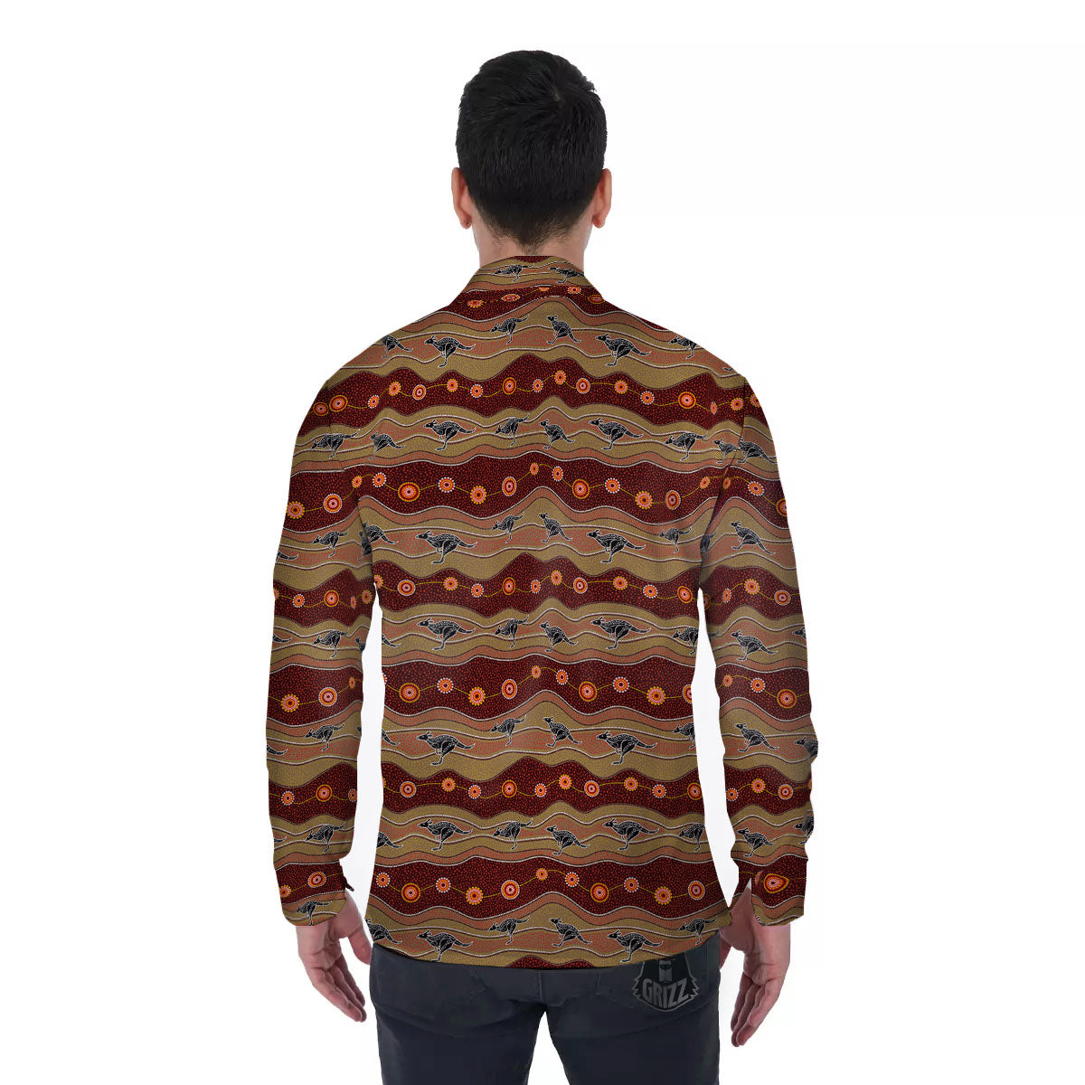 Aboriginal Australian Kangaroo Print Men's Long Sleeve Shirts-grizzshop