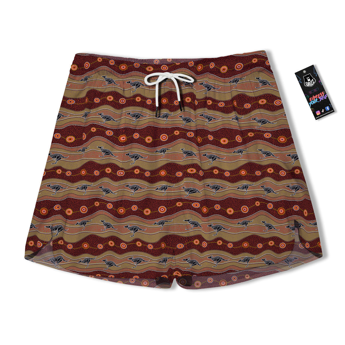 Aboriginal Australian Kangaroo Print Men's Running Shorts-grizzshop