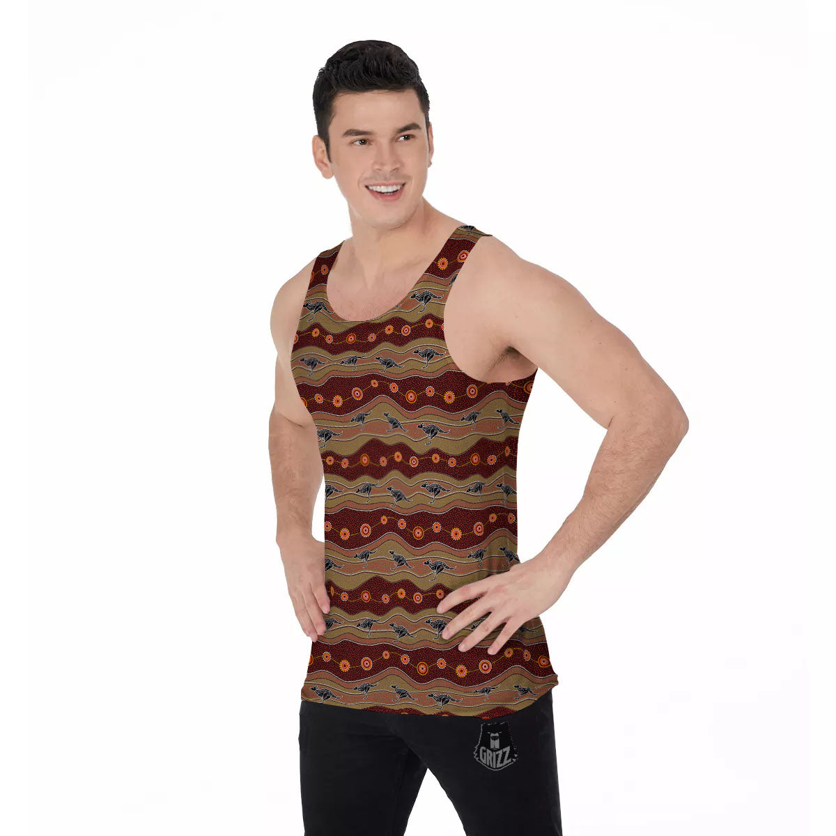 Aboriginal Australian Kangaroo Print Men's Tank Top-grizzshop