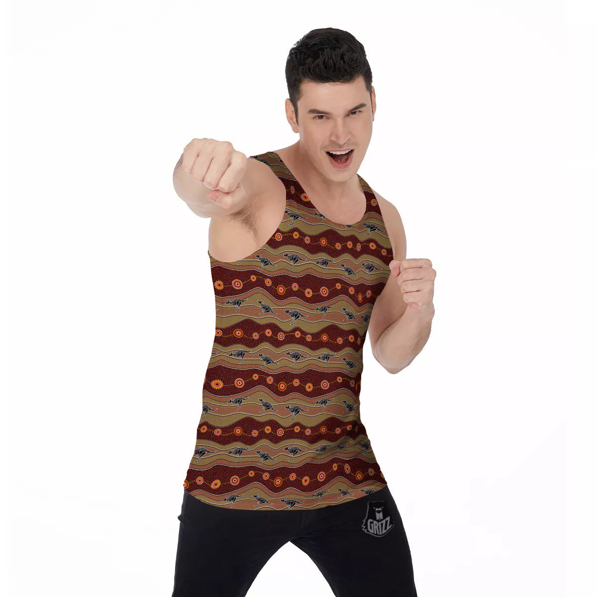 Aboriginal Australian Kangaroo Print Men's Tank Top-grizzshop