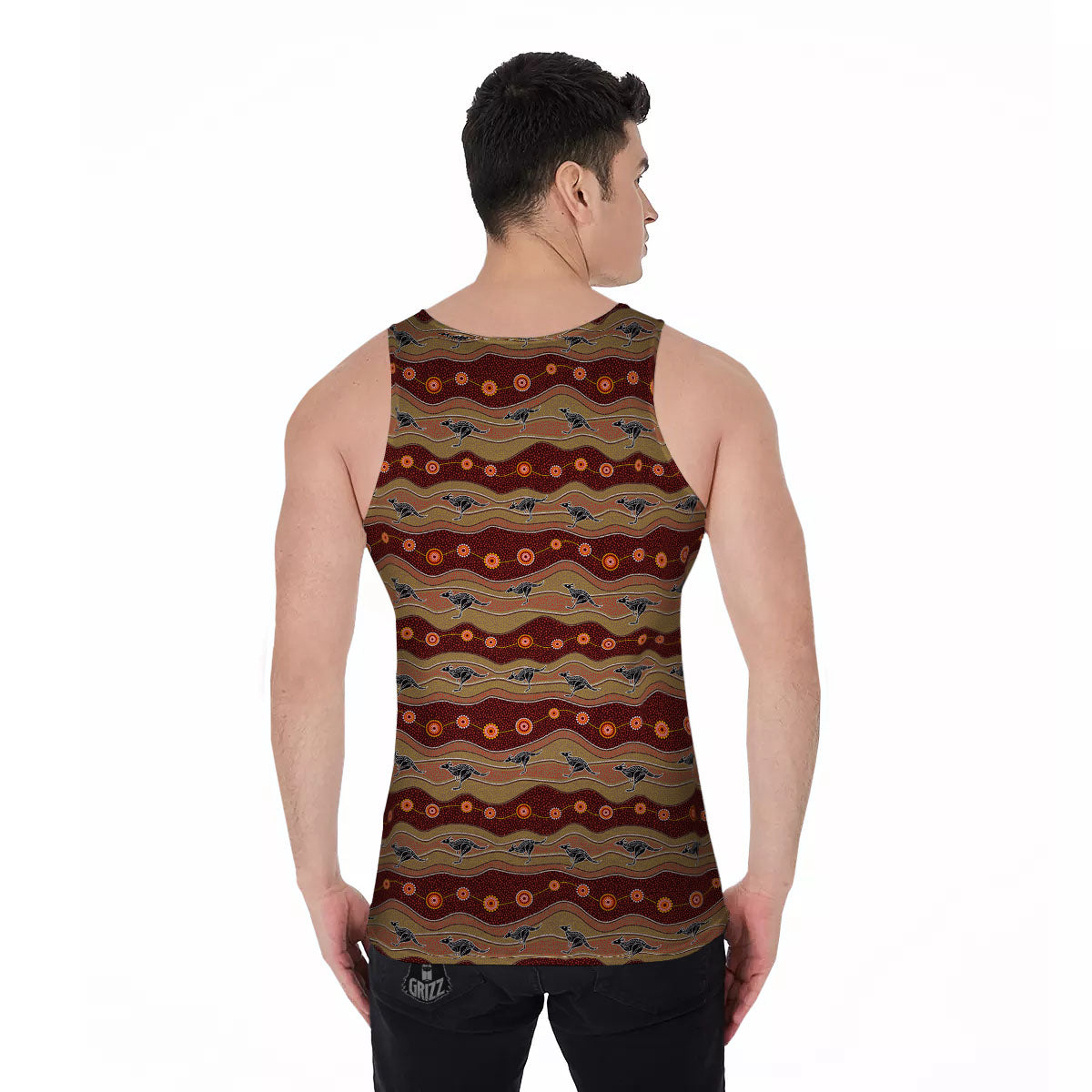 Aboriginal Australian Kangaroo Print Men's Tank Top-grizzshop
