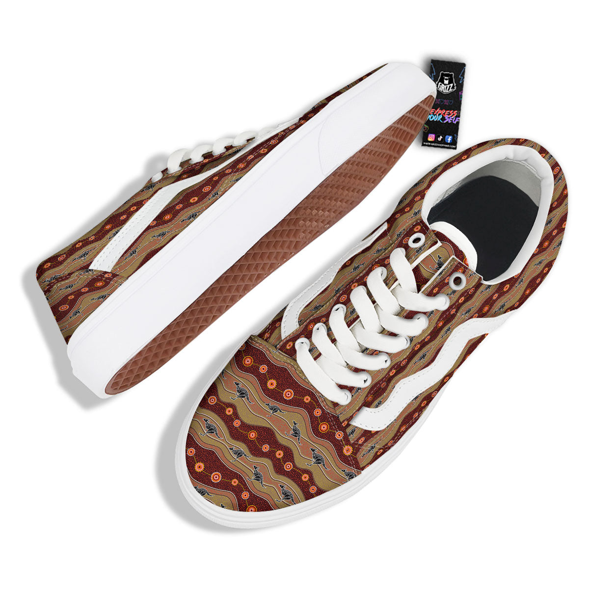 Aboriginal Australian Kangaroo Print Skate Shoes-grizzshop