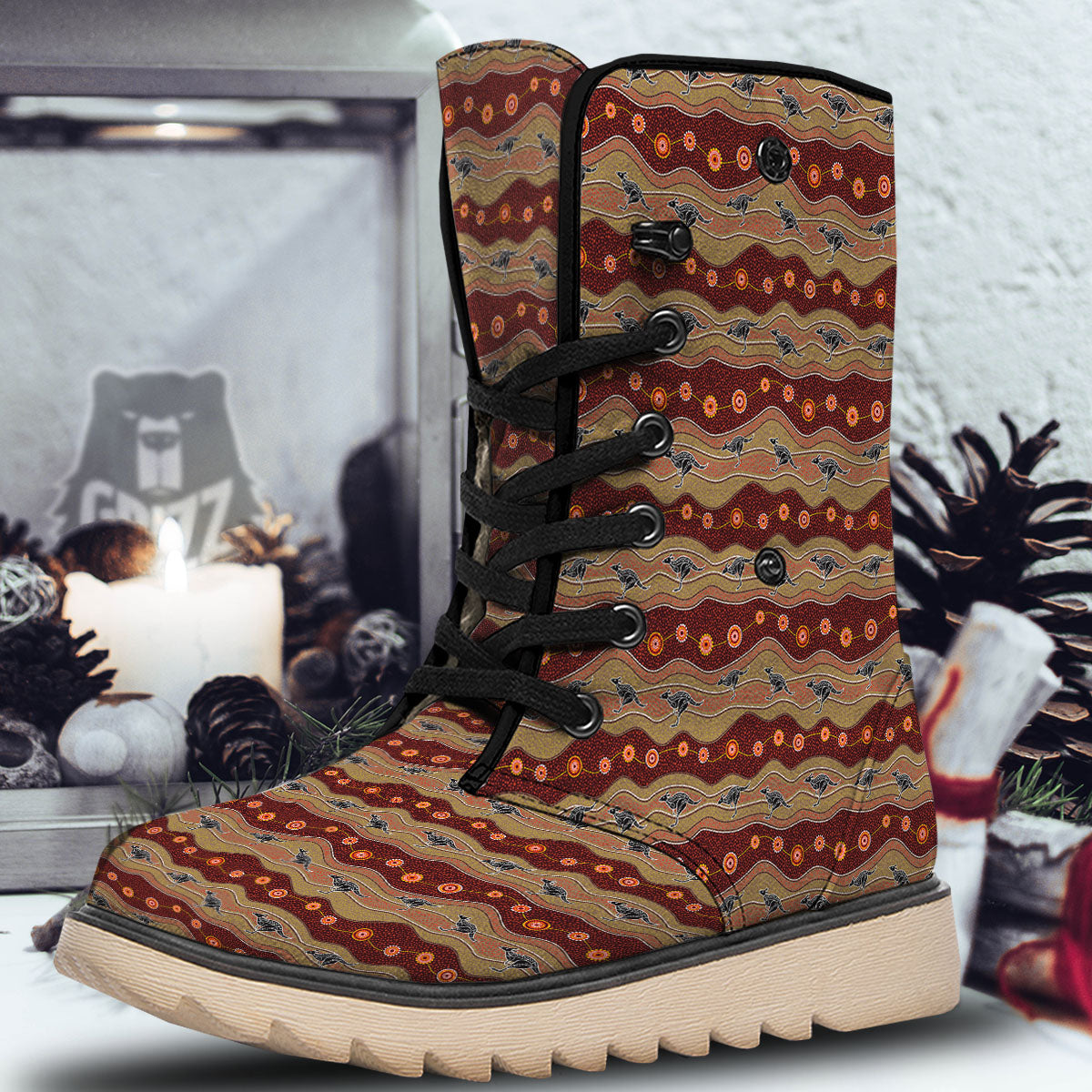 Aboriginal Australian Kangaroo Print Snow Boots-grizzshop