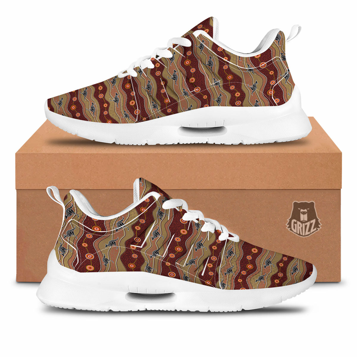 Aboriginal Australian Kangaroo Print Tennis Shoes-grizzshop