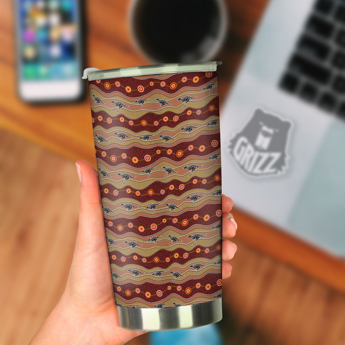 Aboriginal Australian Kangaroo Print Tumbler-grizzshop