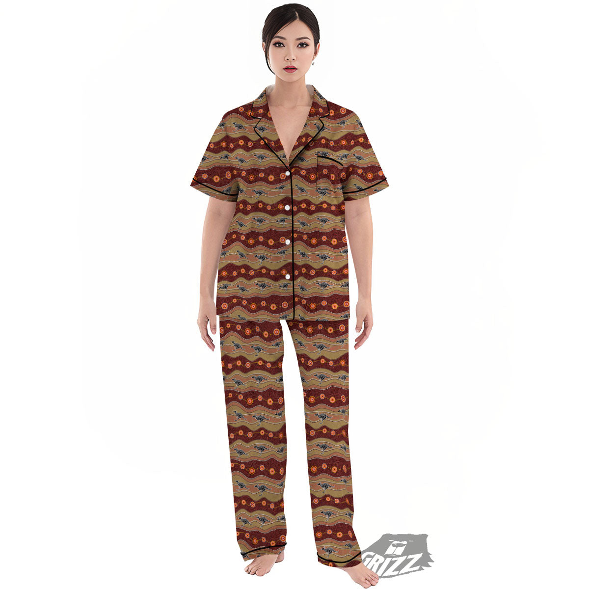 Aboriginal Australian Kangaroo Print Women's Pajamas Set-grizzshop