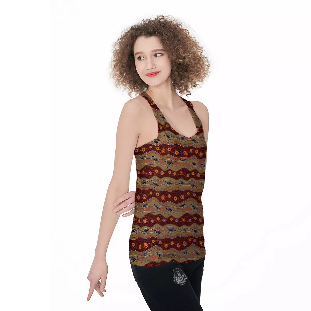 Aboriginal Australian Kangaroo Print Women's Racerback Tank Top-grizzshop
