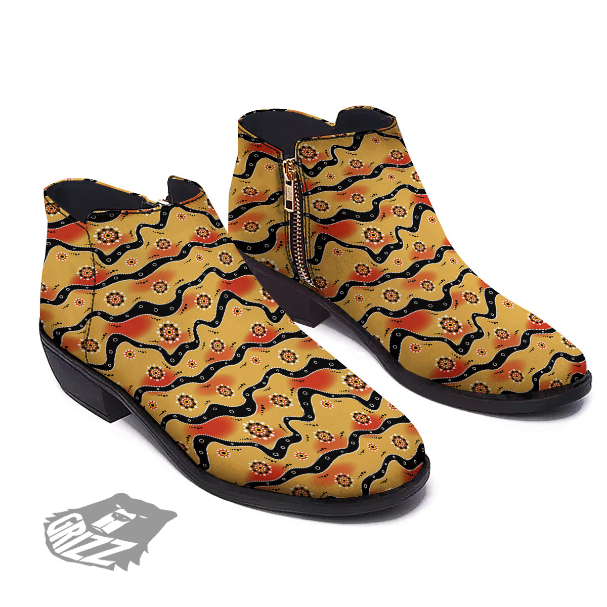 Aboriginal Australian Print Pattern Ankle Boots-grizzshop