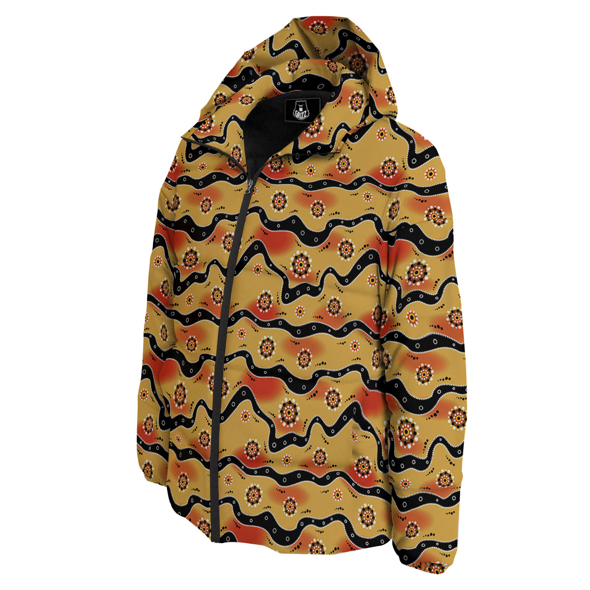 Aboriginal Australian Print Pattern Down Jacket-grizzshop