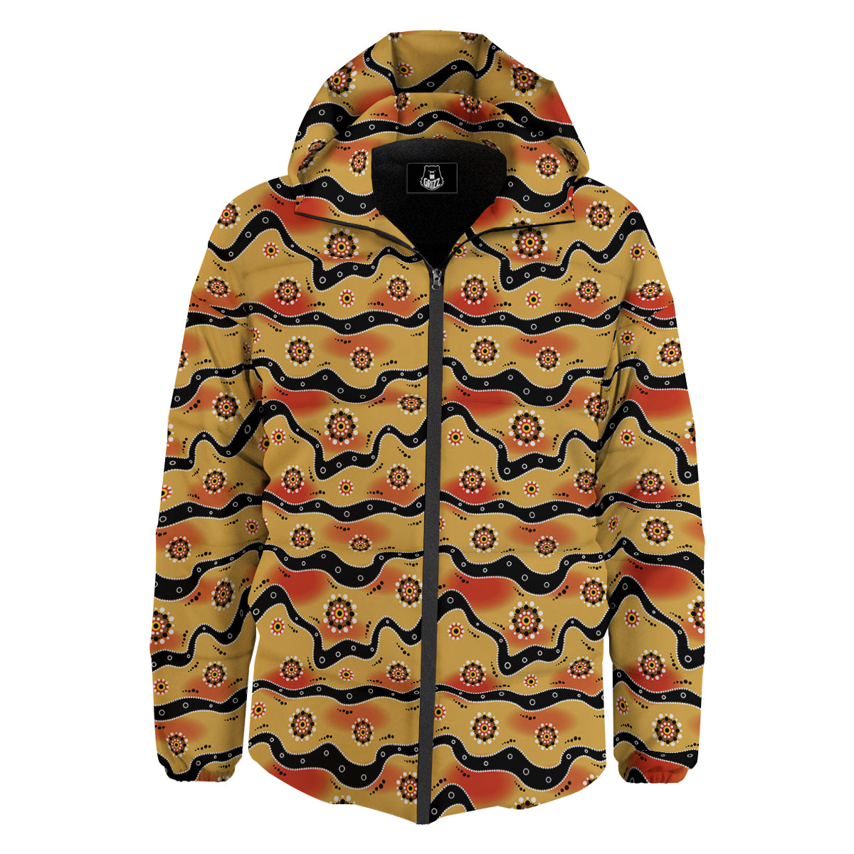 Aboriginal Australian Print Pattern Down Jacket-grizzshop