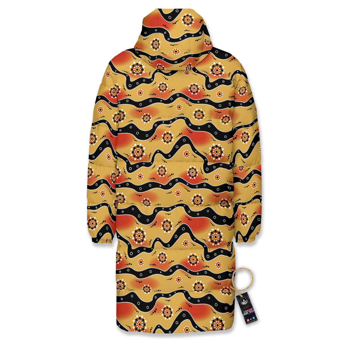 Aboriginal Australian Print Pattern Long Down Jacket-grizzshop