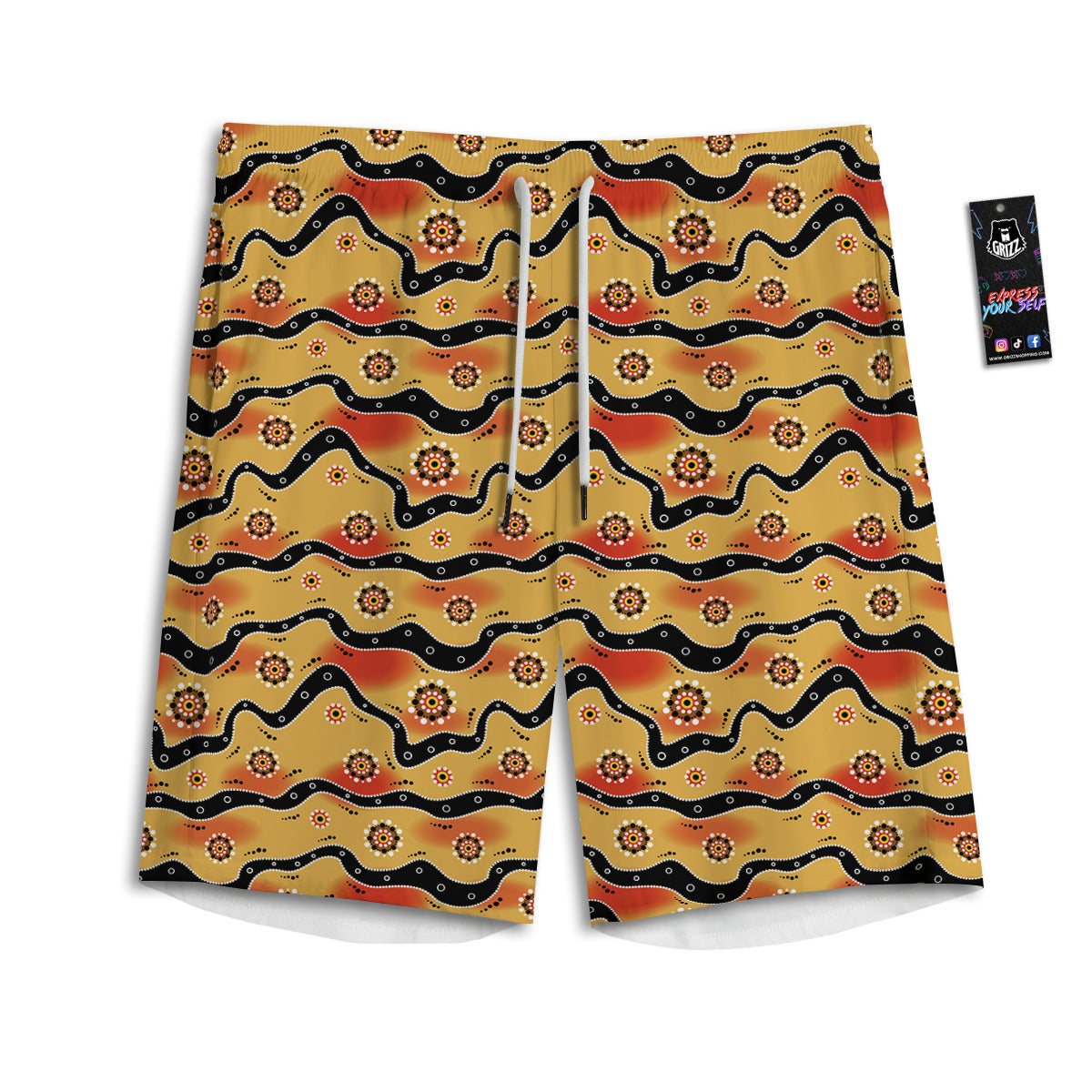 Aboriginal Australian Print Pattern Men's Athletic Shorts