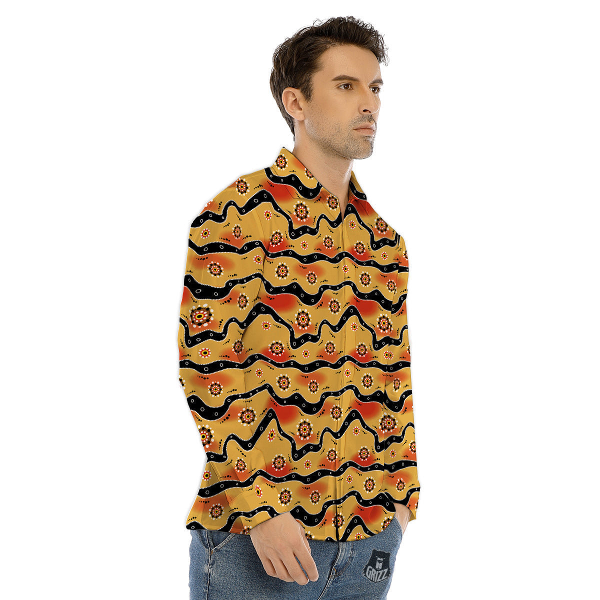 Aboriginal Australian Print Pattern Men's Dress Shirts-grizzshop