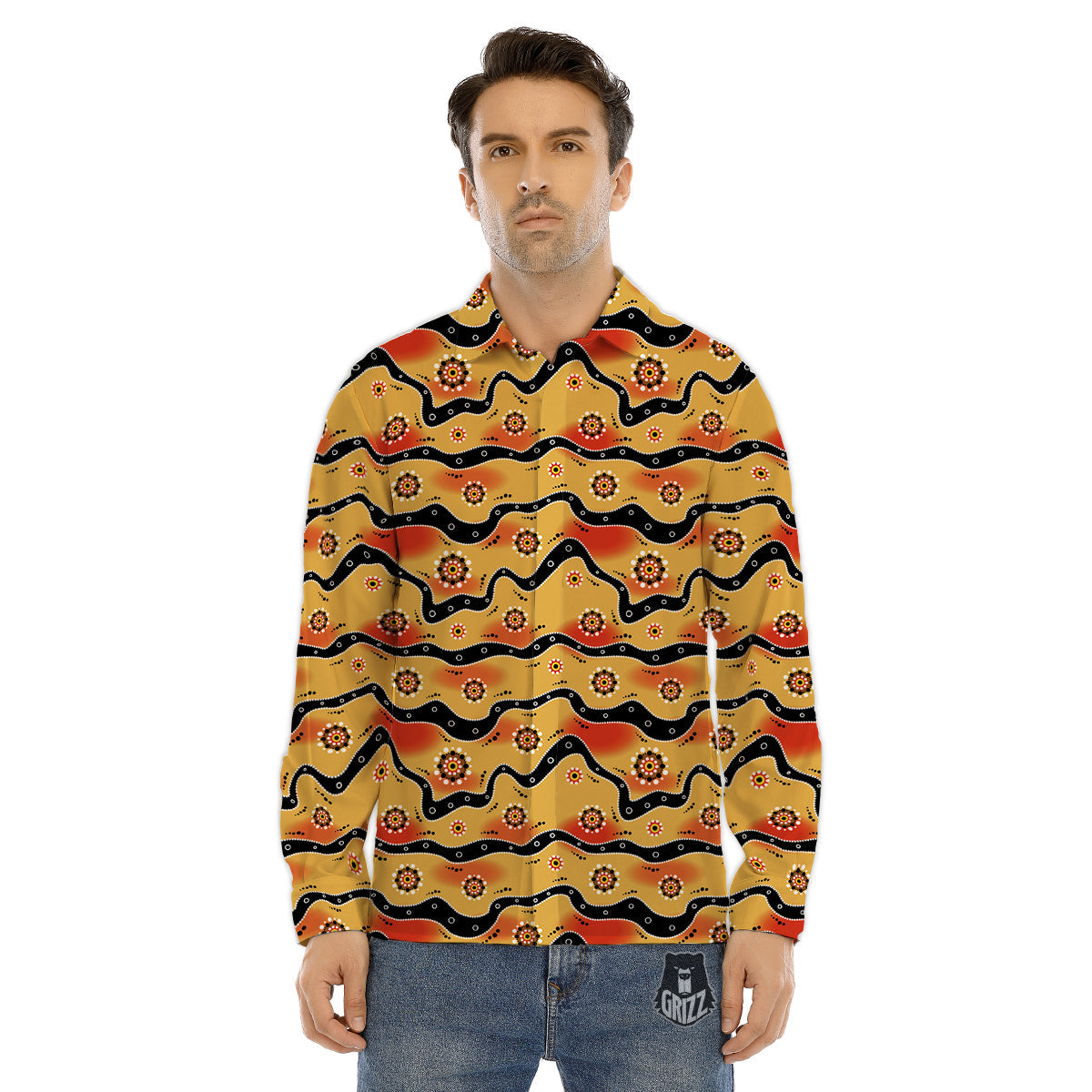Aboriginal Australian Print Pattern Men's Dress Shirts-grizzshop
