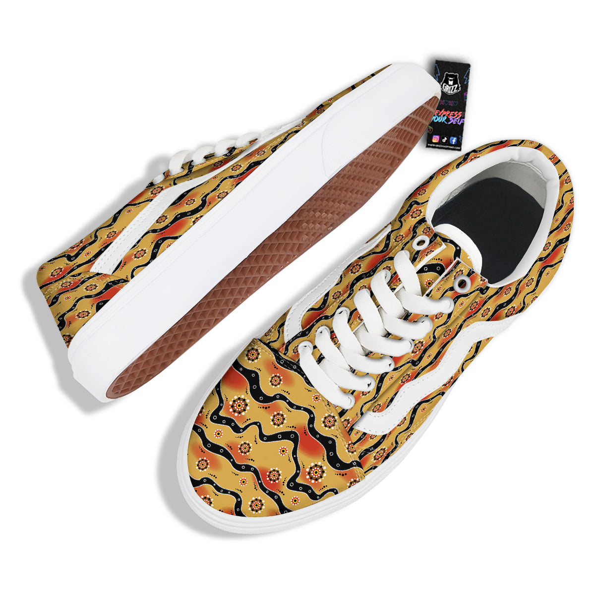 Aboriginal Australian Print Pattern Skate Shoes-grizzshop