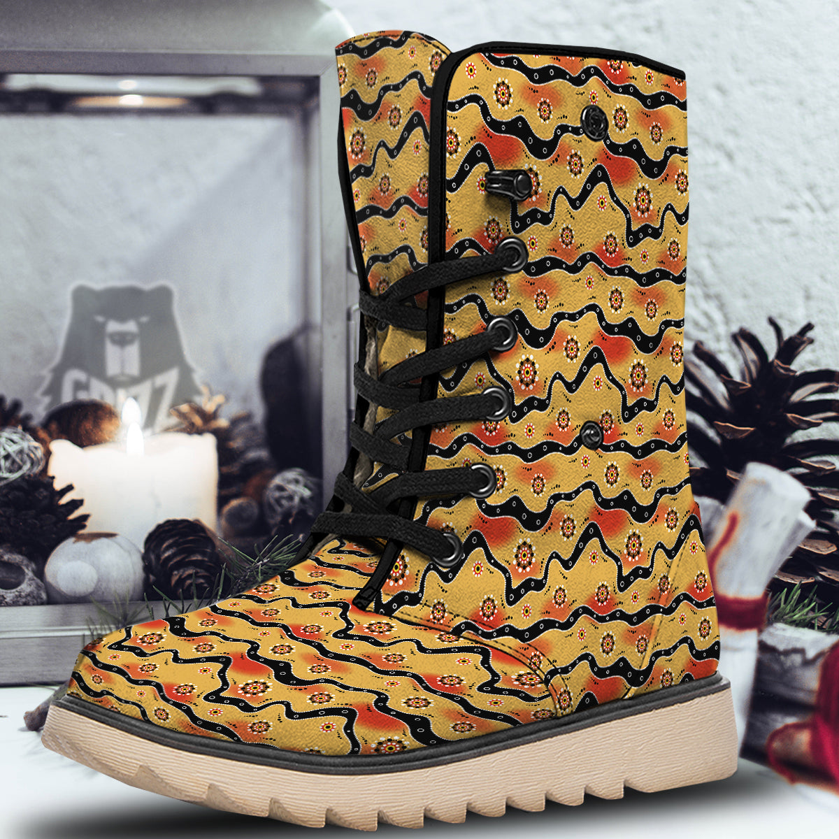 Aboriginal Australian Print Pattern Snow Boots-grizzshop