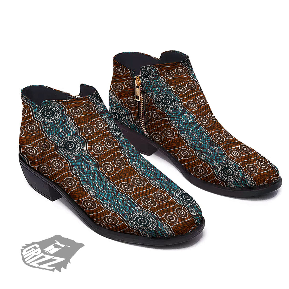 Aboriginal Dot Australia River Print Ankle Boots-grizzshop