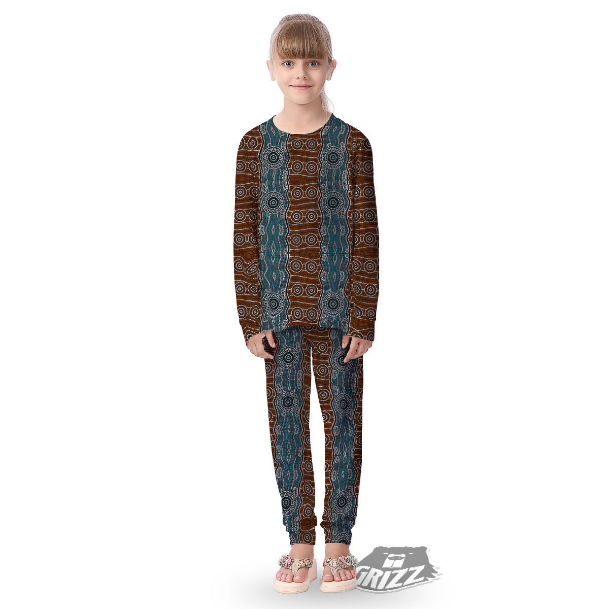 Aboriginal Dot Australia River Print Kid's Pajamas-grizzshop