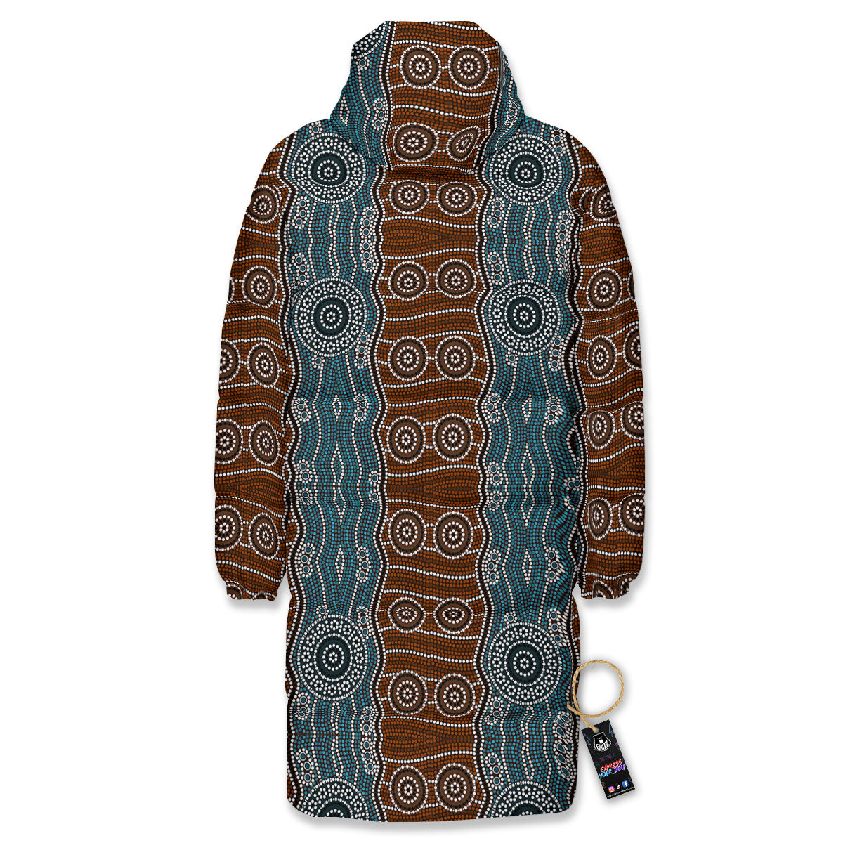 Aboriginal Dot Australia River Print Long Down Jacket-grizzshop
