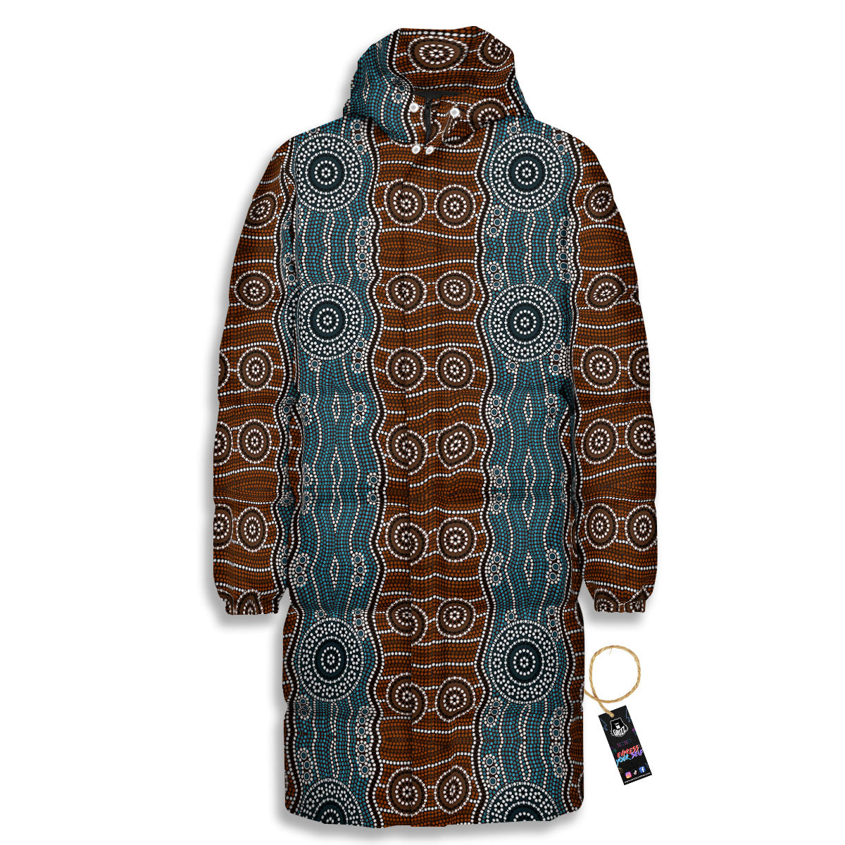 Aboriginal Dot Australia River Print Long Down Jacket-grizzshop
