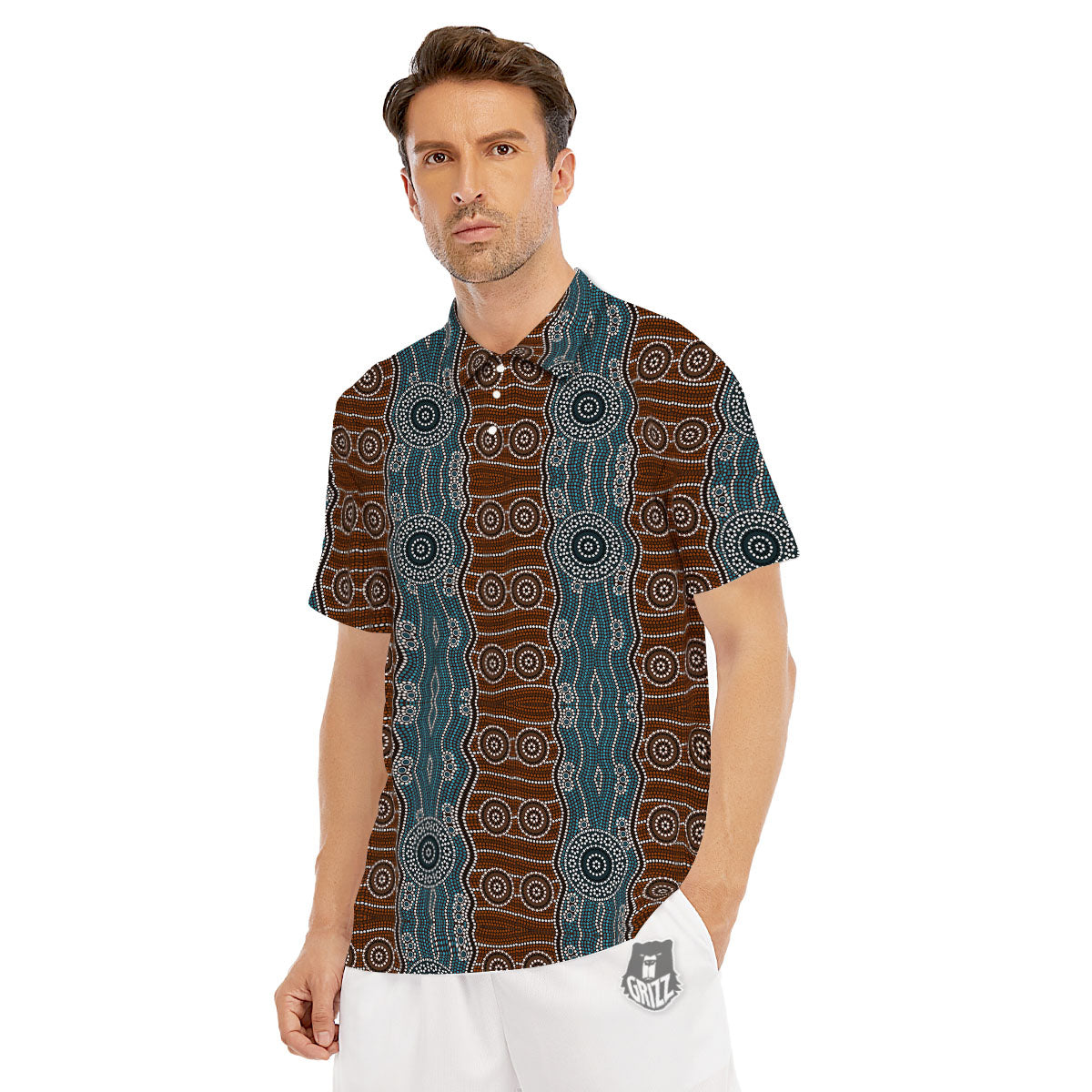 Aboriginal Dot Australia River Print Men's Golf Shirts-grizzshop