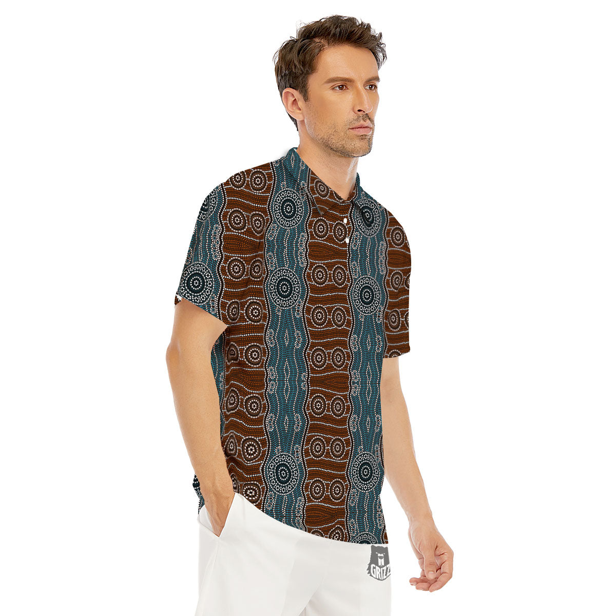 Aboriginal Dot Australia River Print Men's Golf Shirts-grizzshop