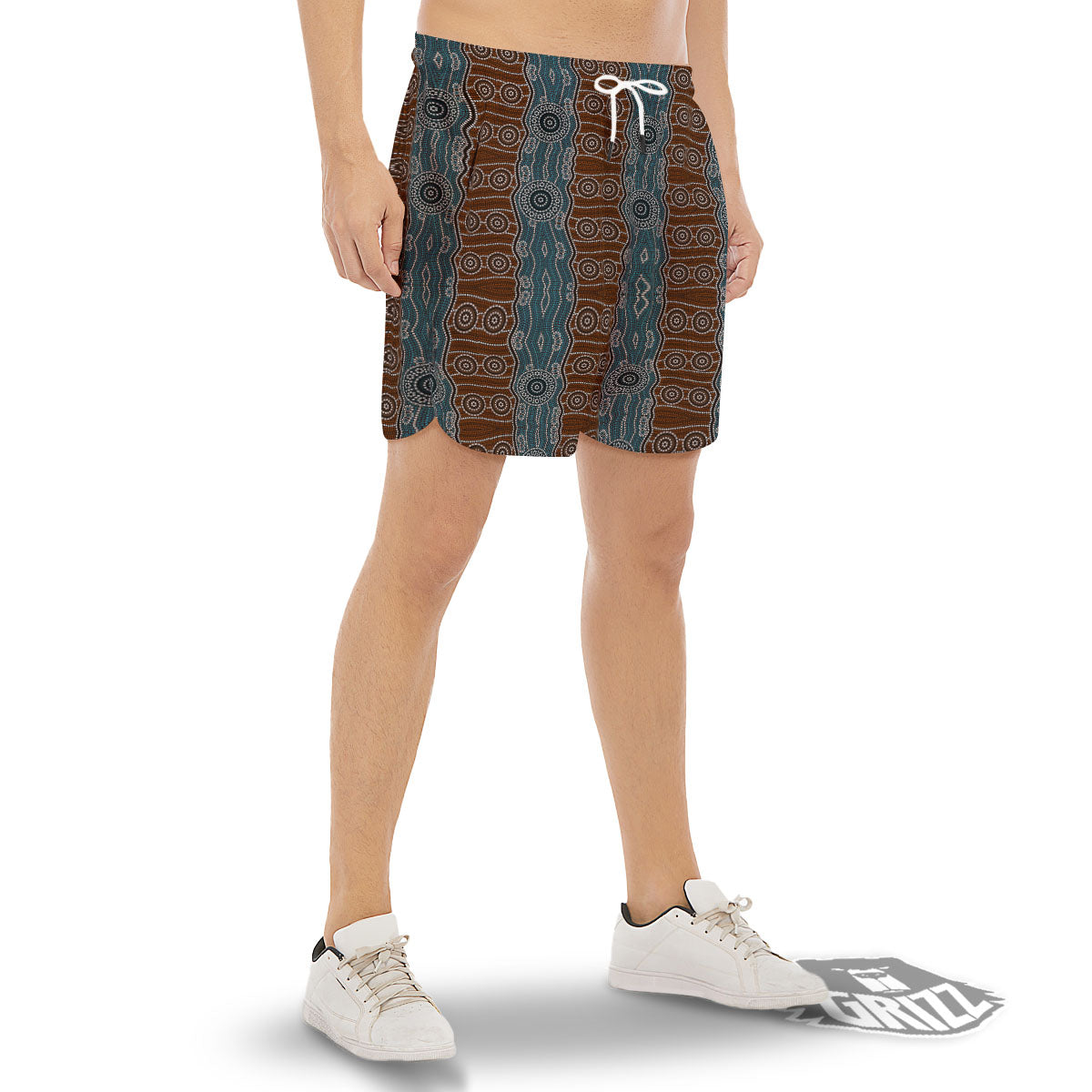Aboriginal Dot Australia River Print Men's Gym Shorts-grizzshop