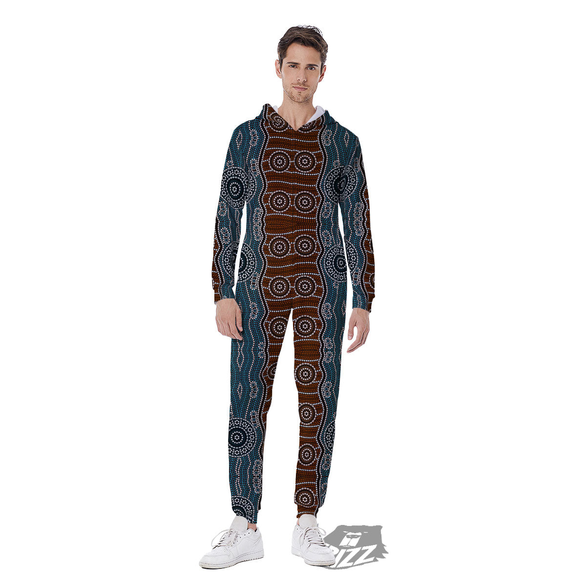 Aboriginal Dot Australia River Print Men's Jumpsuit-grizzshop