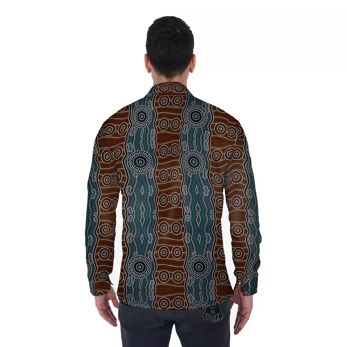 Aboriginal Dot Australia River Print Men's Long Sleeve Shirts-grizzshop