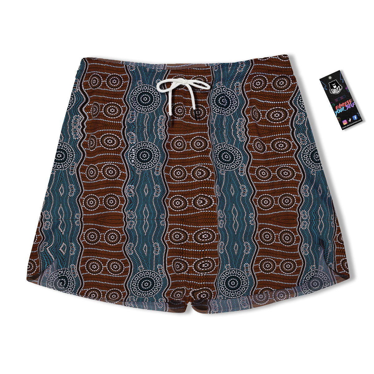 Aboriginal Dot Australia River Print Men's Running Shorts-grizzshop