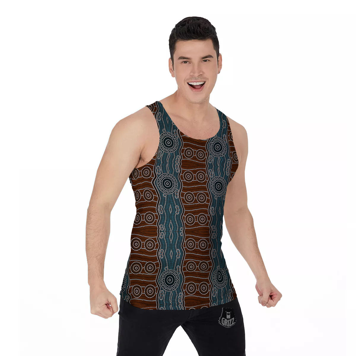 Aboriginal Dot Australia River Print Men's Tank Top-grizzshop