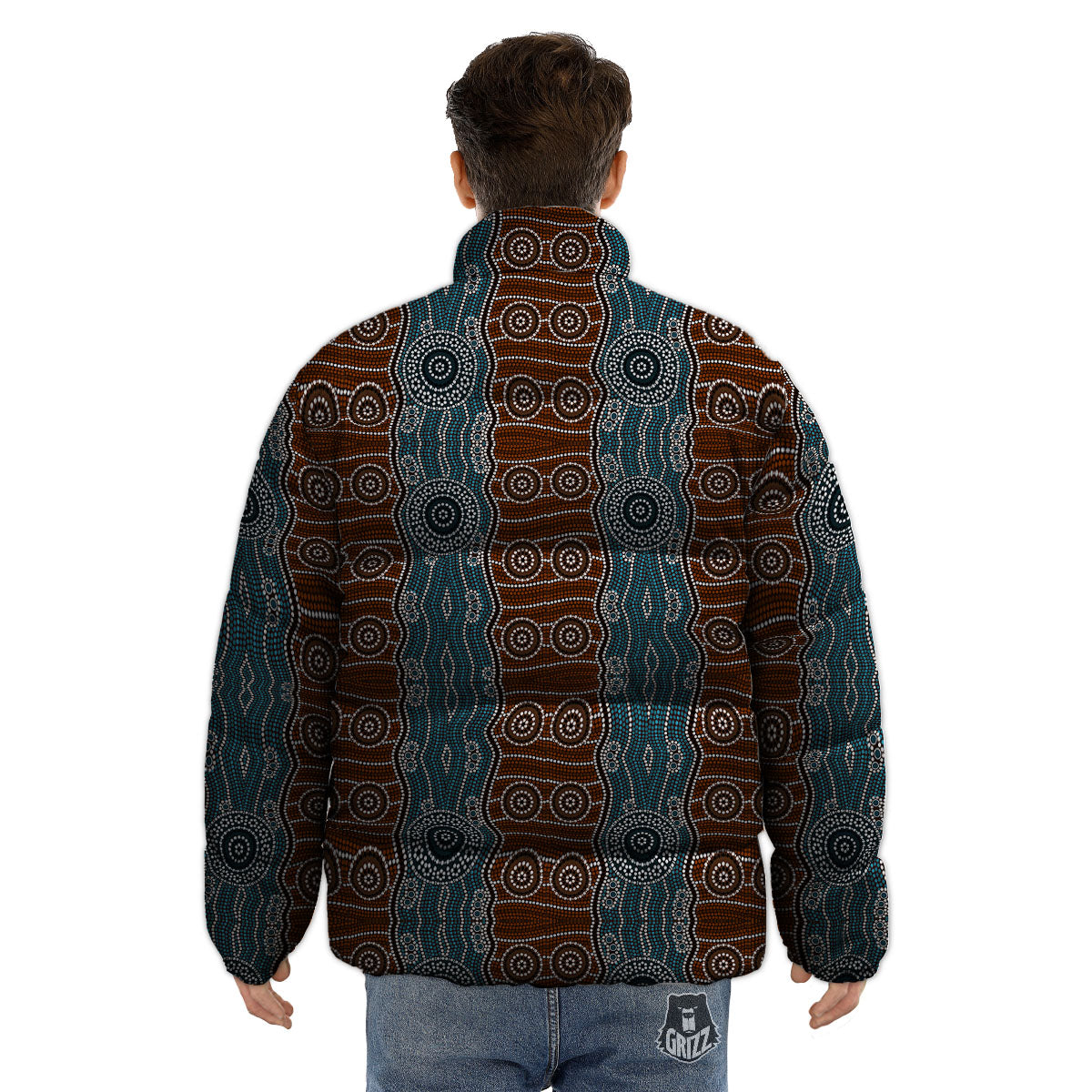 Aboriginal Dot Australia River Print Puffer Jacket-grizzshop