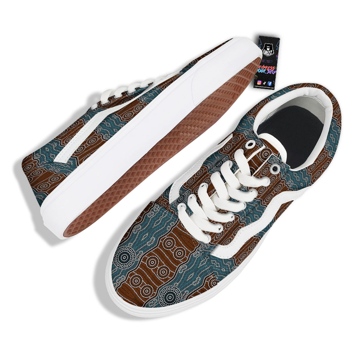 Aboriginal Dot Australia River Print Skate Shoes-grizzshop