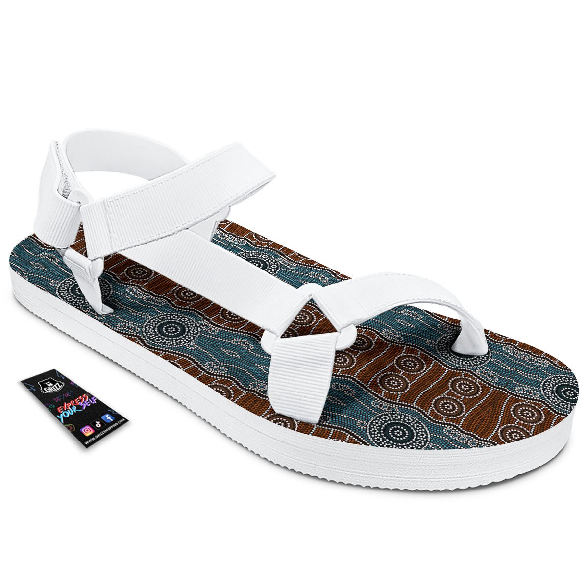 Aboriginal Dot Australia River Print White Open Toe Sandals-grizzshop