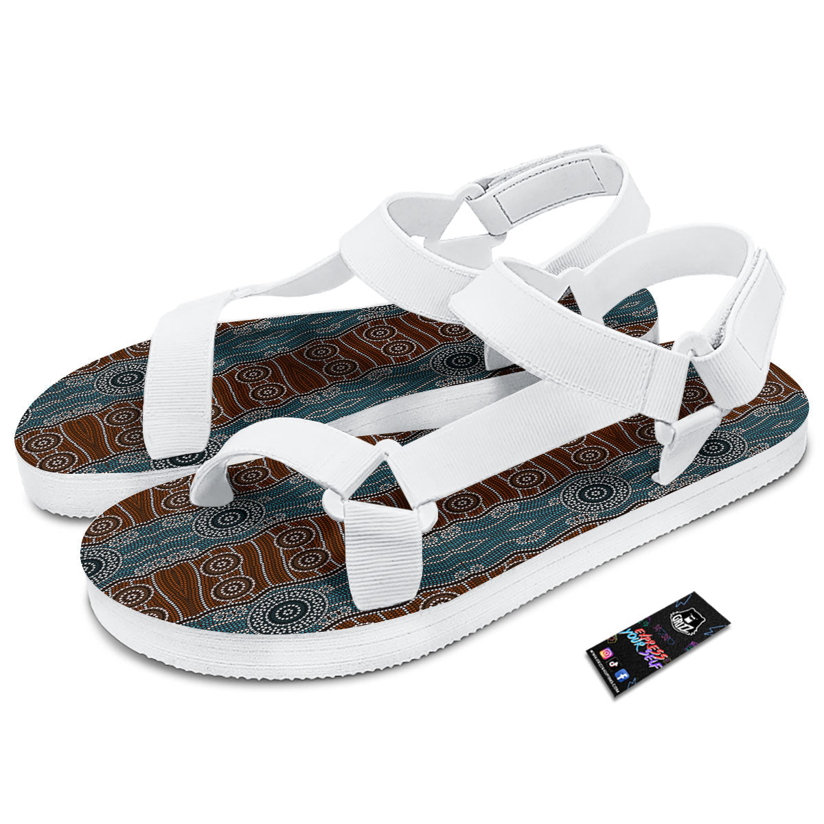 Aboriginal Dot Australia River Print White Open Toe Sandals-grizzshop