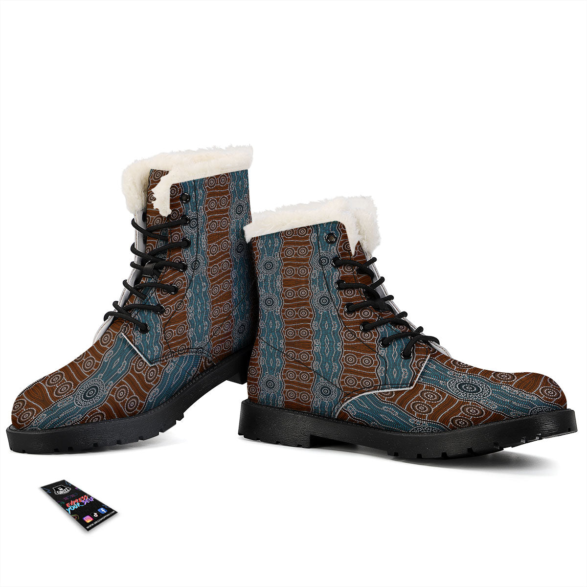 Aboriginal Dot Australia River Print Winter Boots-grizzshop