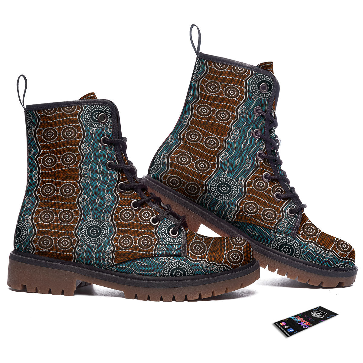 Aboriginal Dot Australia River Print Work Boots-grizzshop