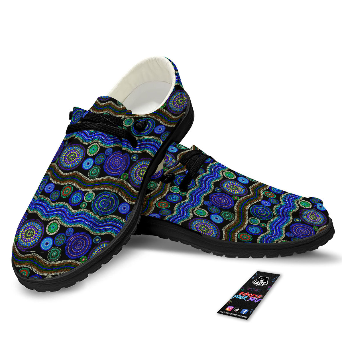 Aboriginal Dot Australian Print Black Loafers-grizzshop