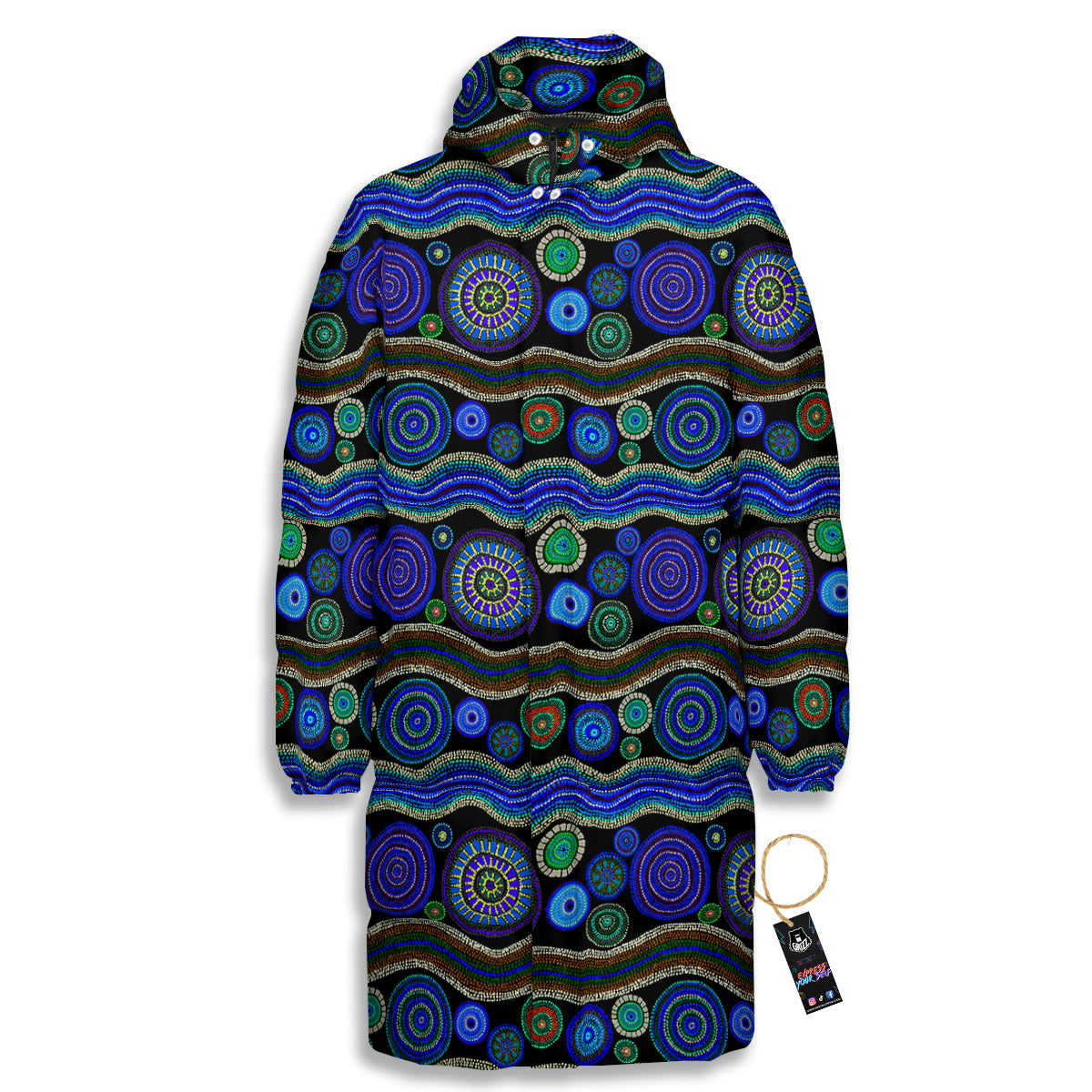 Aboriginal Dot Australian Print Long Down Jacket-grizzshop