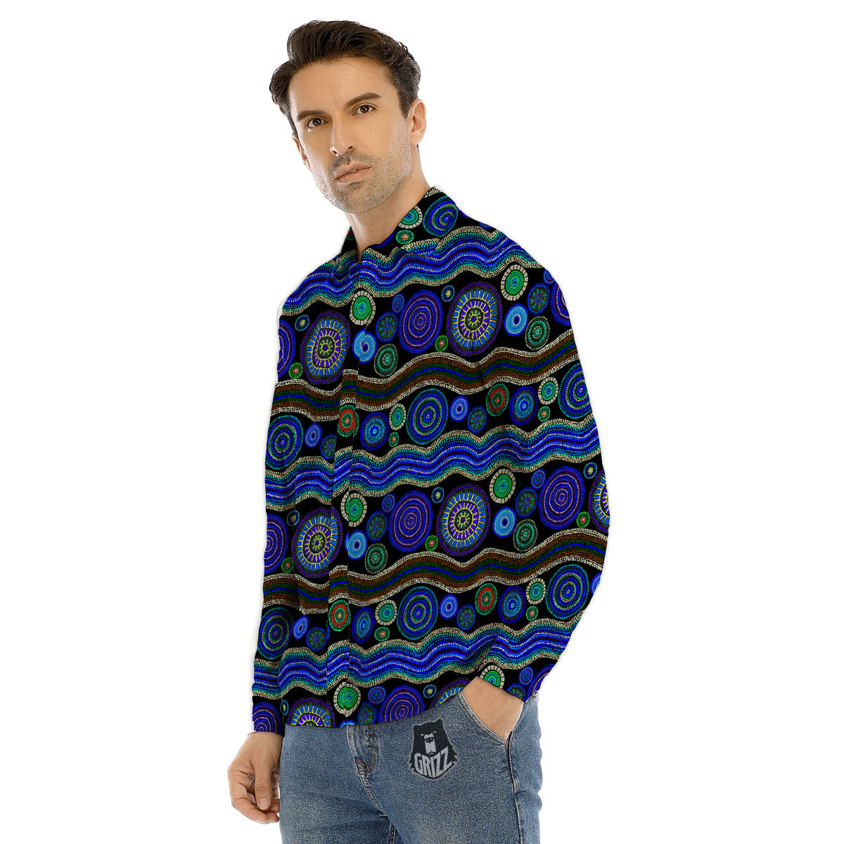 Aboriginal Dot Australian Print Men's Dress Shirts-grizzshop