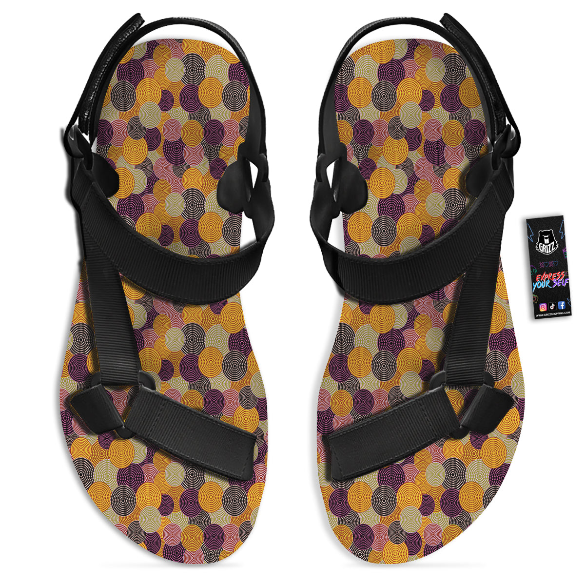 Aboriginal Dot Australian Print Pattern Black Open Toe Sandals-grizzshop