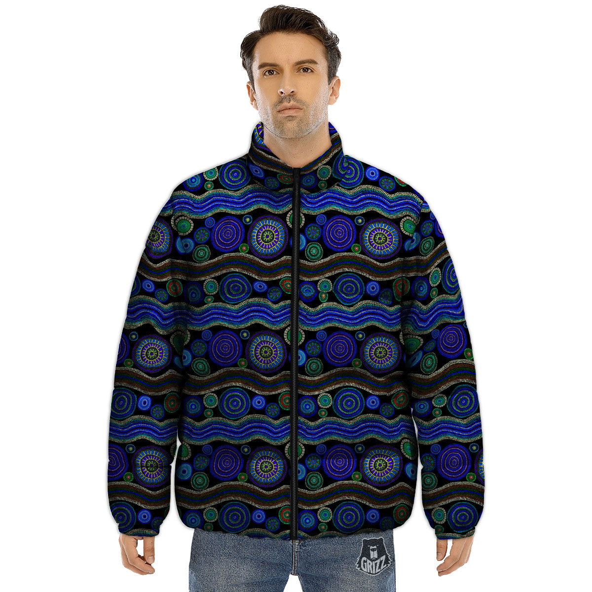 Aboriginal Dot Australian Print Puffer Jacket-grizzshop