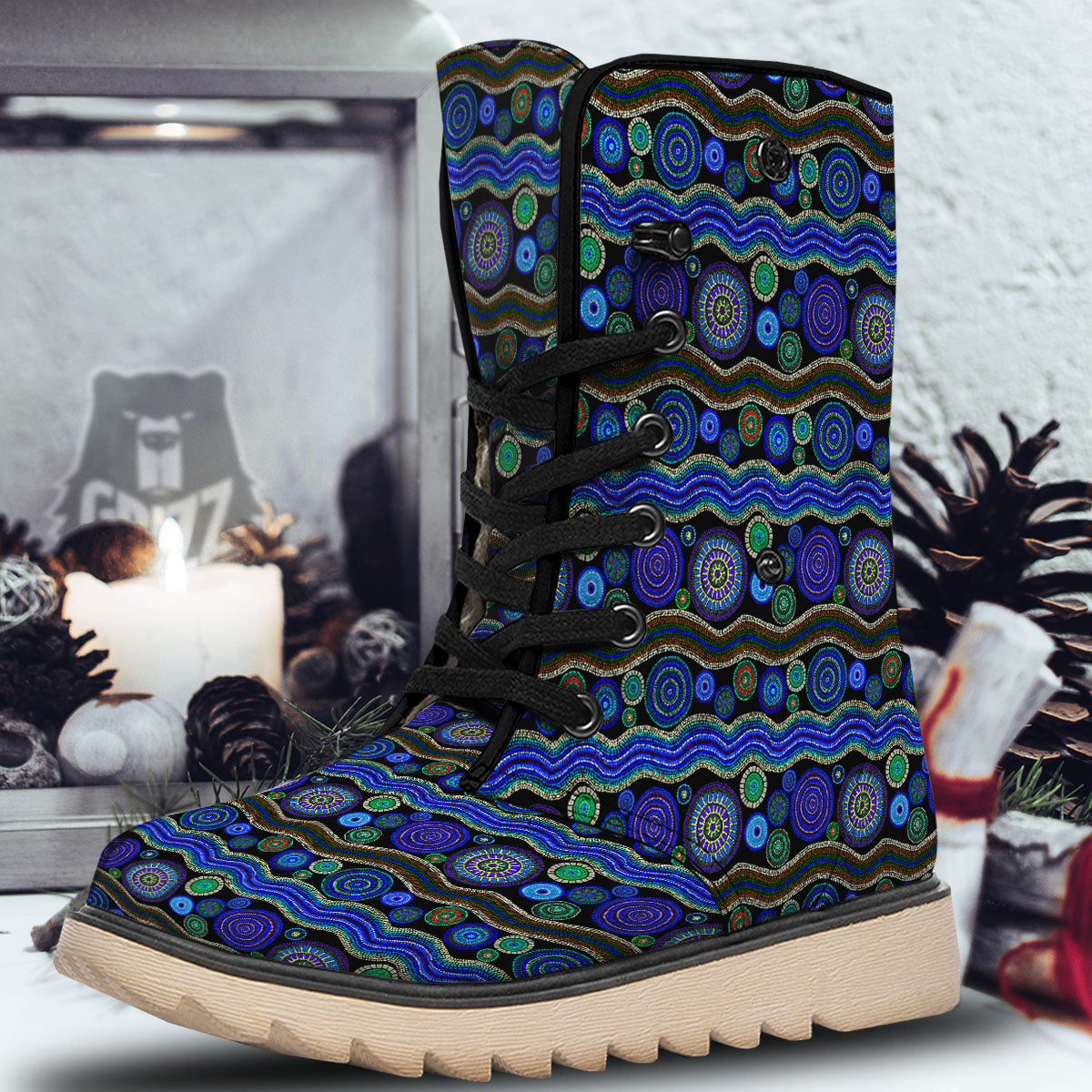 Aboriginal Dot Australian Print Snow Boots-grizzshop