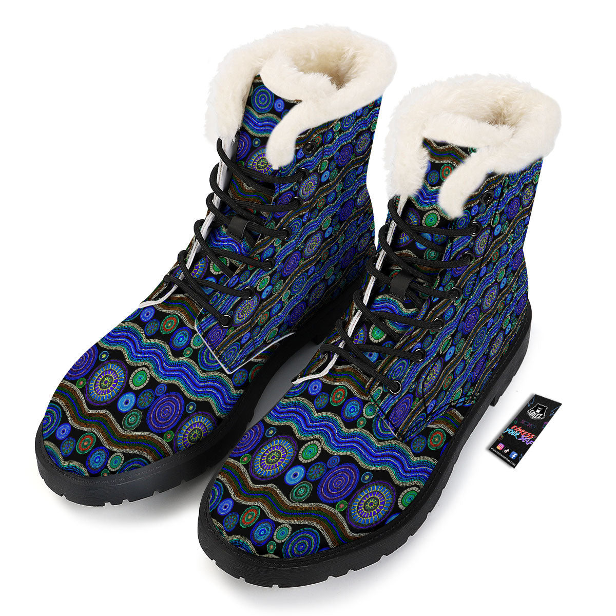 Aboriginal Dot Australian Print Winter Boots-grizzshop