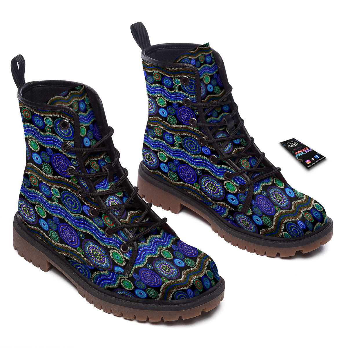 Aboriginal Dot Australian Print Work Boots-grizzshop