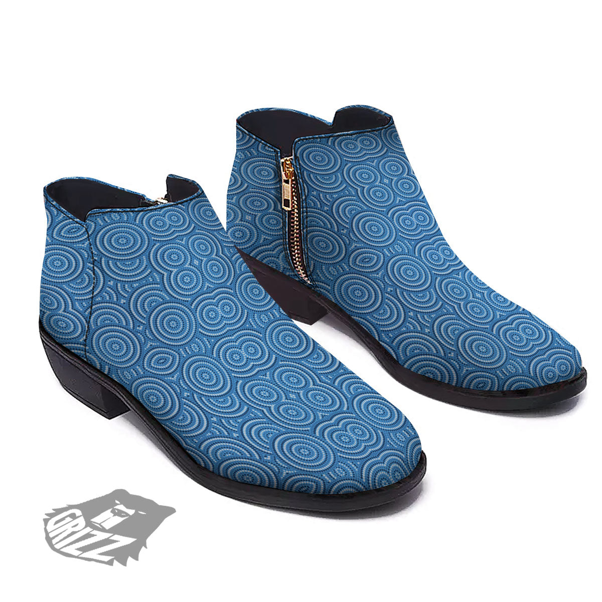 Aboriginal Dot Blue Print Pattern Ankle Boots-grizzshop