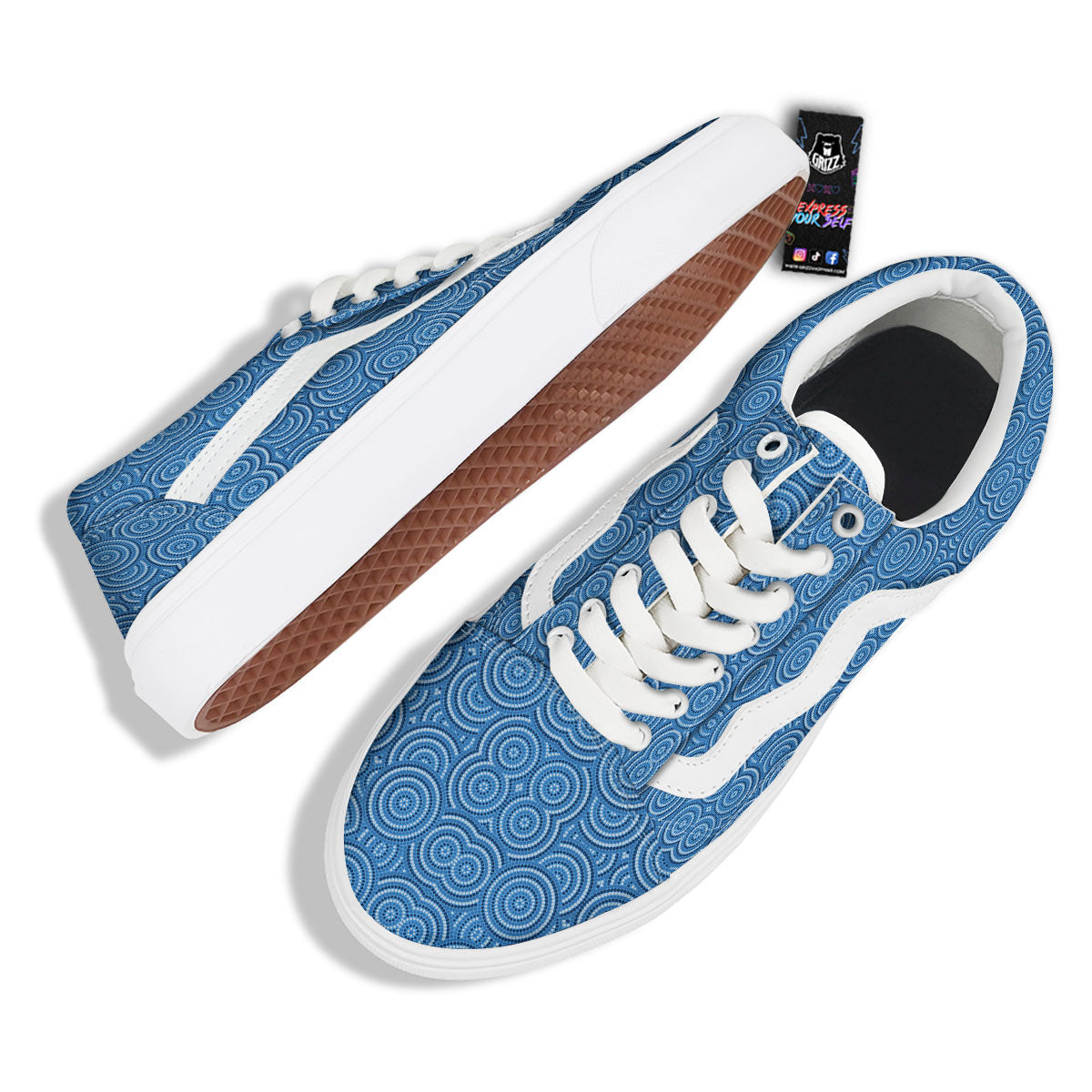 Aboriginal Dot Blue Print Pattern Skate Shoes-grizzshop