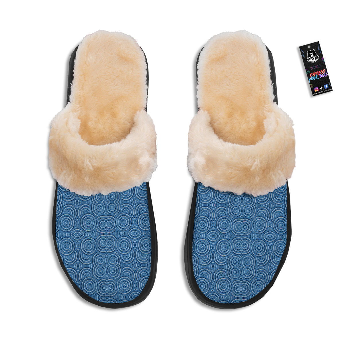 Aboriginal Dot Blue Print Pattern Slippers-grizzshop