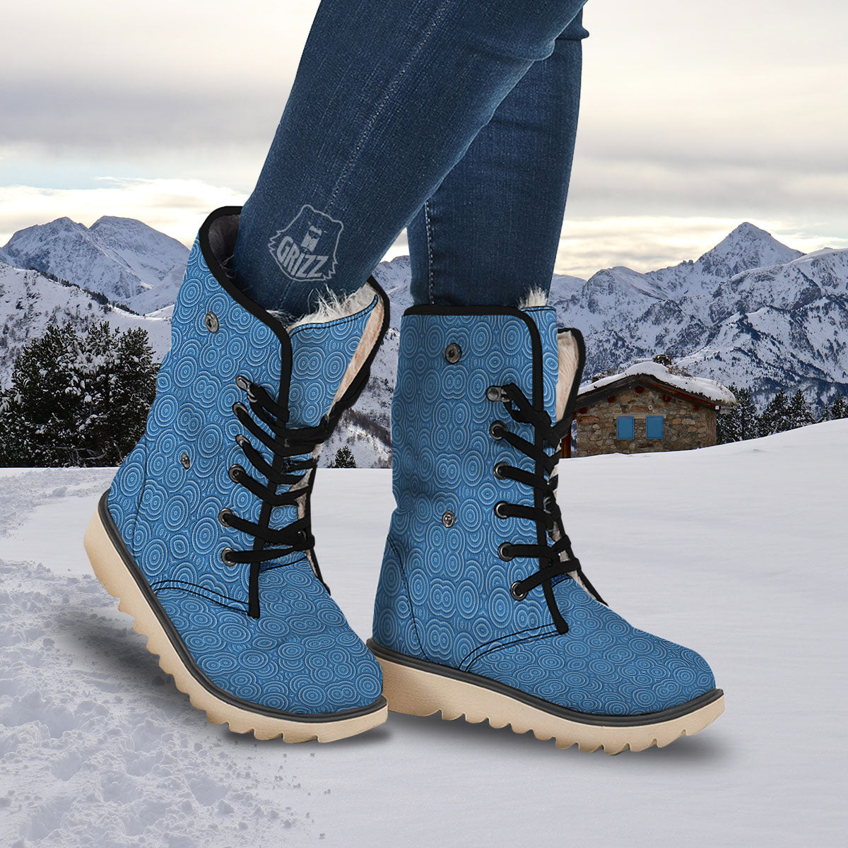 Aboriginal Dot Blue Print Pattern Snow Boots-grizzshop