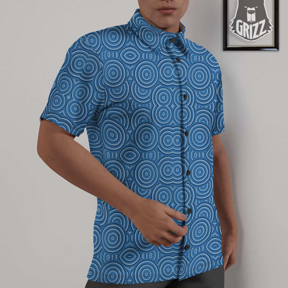 Aboriginal Dot Blue Print Pattern Untucked Shirts-grizzshop